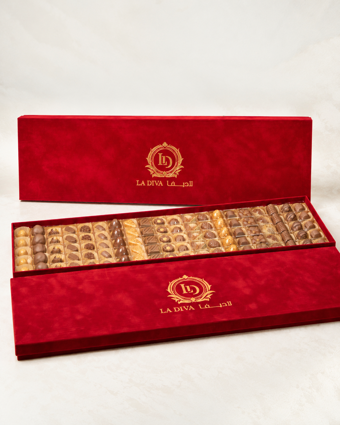 LaDiva Velvet VIP red luxury chocolate box with assorted premium chocolates