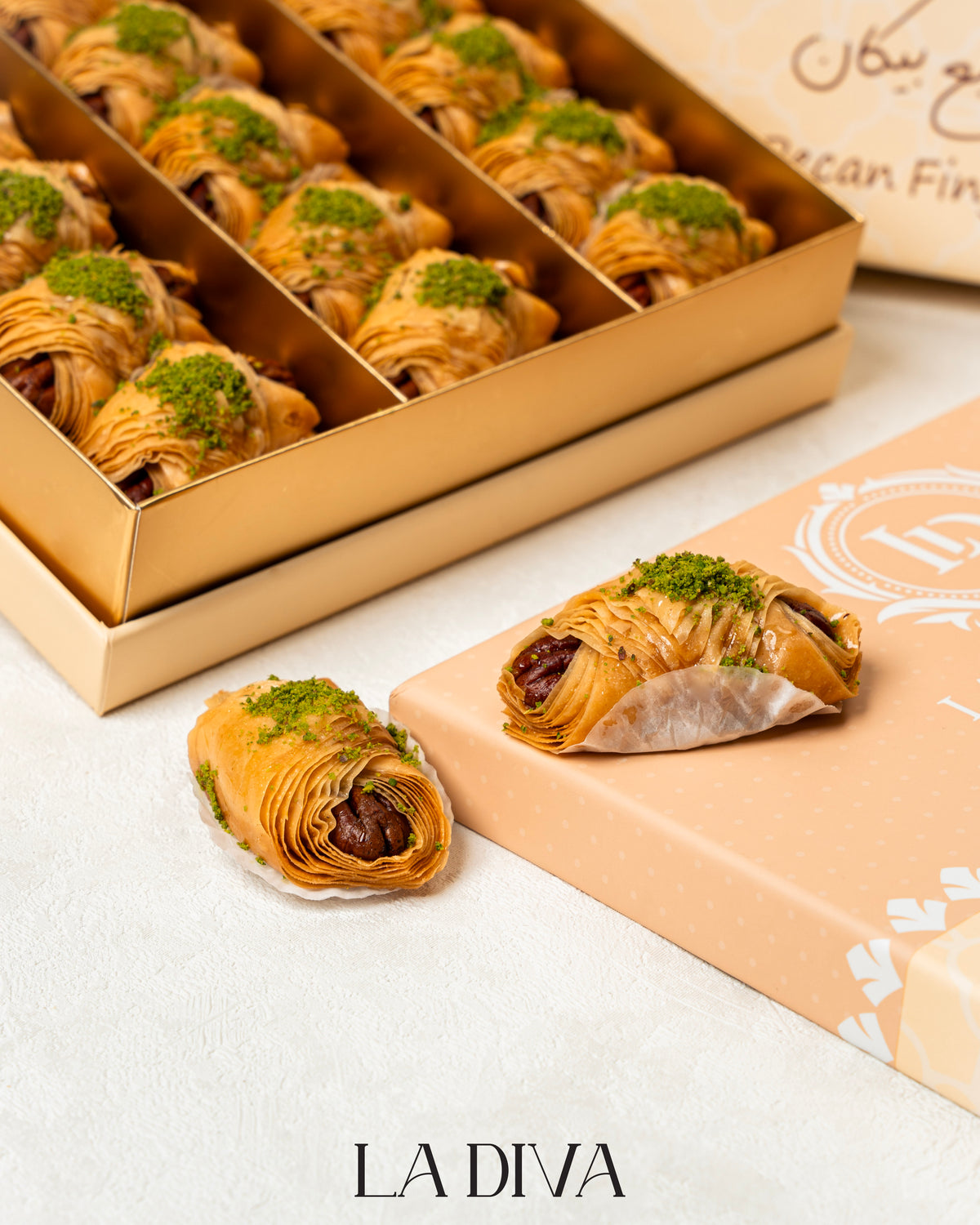 LaDiva Pecan Finger Sweet Box with premium Arabic sweets in luxury gift packaging UAE